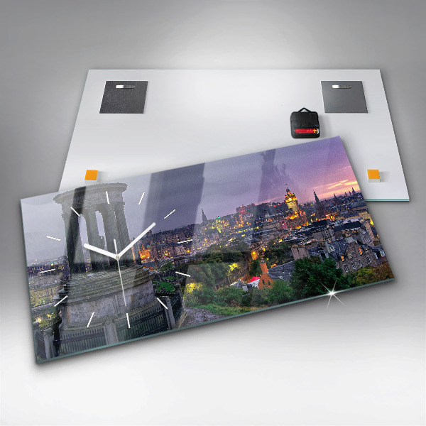 Glass wall clock rectangular Edinburgh from Calton Hill