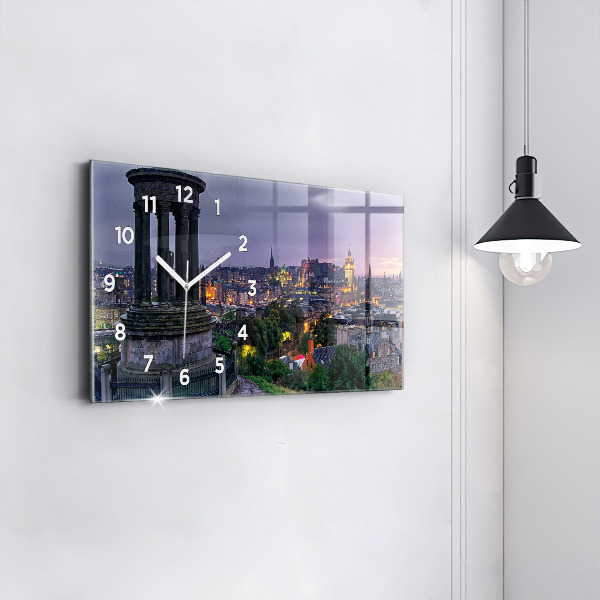 Glass wall clock rectangular Edinburgh from Calton Hill
