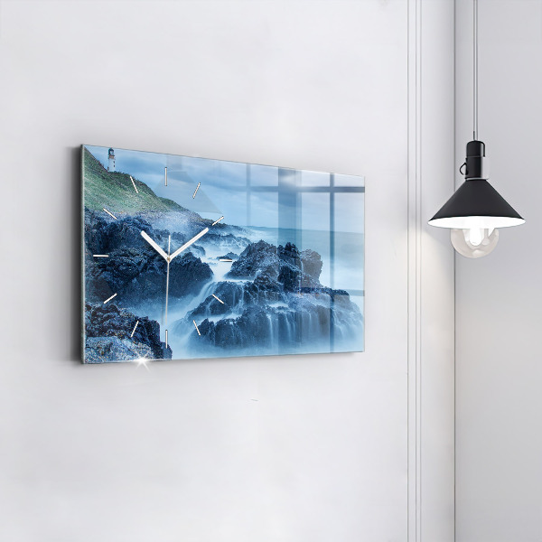 Glass wall clock rectangular Lighthouse