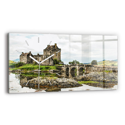 Glass wall clock rectangular Eilean Donan Castle Scotland