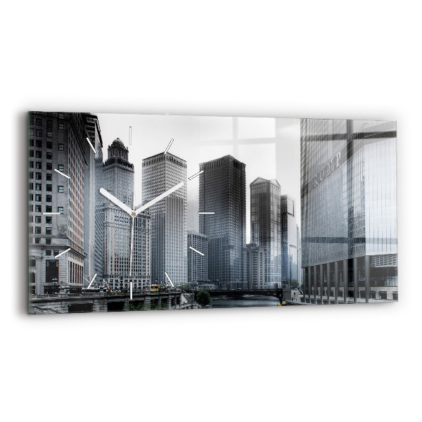 Glass wall clock rectangular Lodz with a panorama of the city