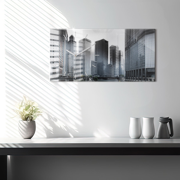 Glass wall clock rectangular Lodz with a panorama of the city