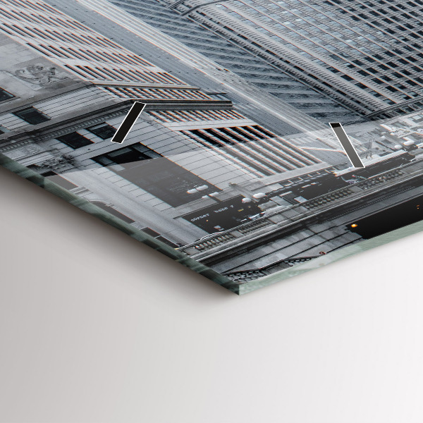 Glass wall clock rectangular Lodz with a panorama of the city