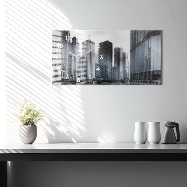 Glass wall clock rectangular Lodz with a panorama of the city