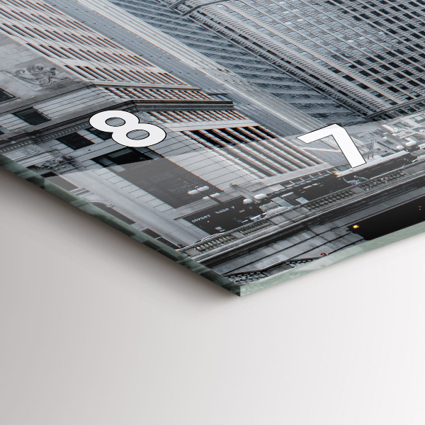 Glass wall clock rectangular Lodz with a panorama of the city