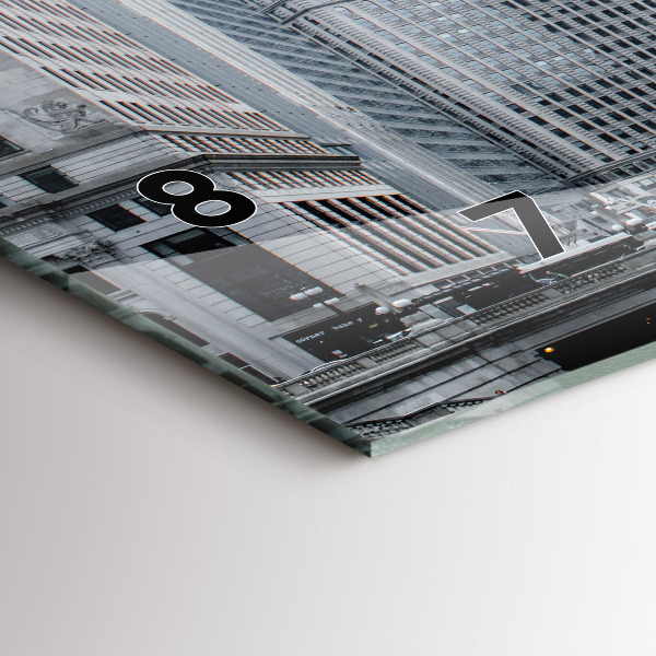 Glass wall clock rectangular Lodz with a panorama of the city