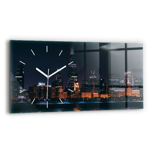 Glass wall clock rectangular Chicago Cityscape