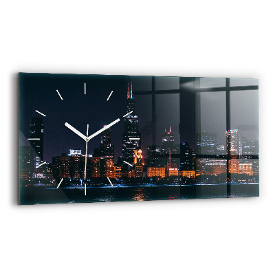 Glass wall clock rectangular Chicago Cityscape