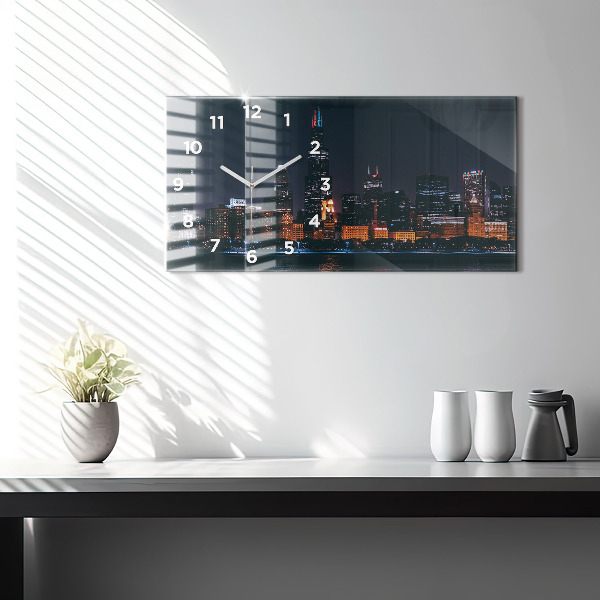 Glass wall clock rectangular Chicago Cityscape
