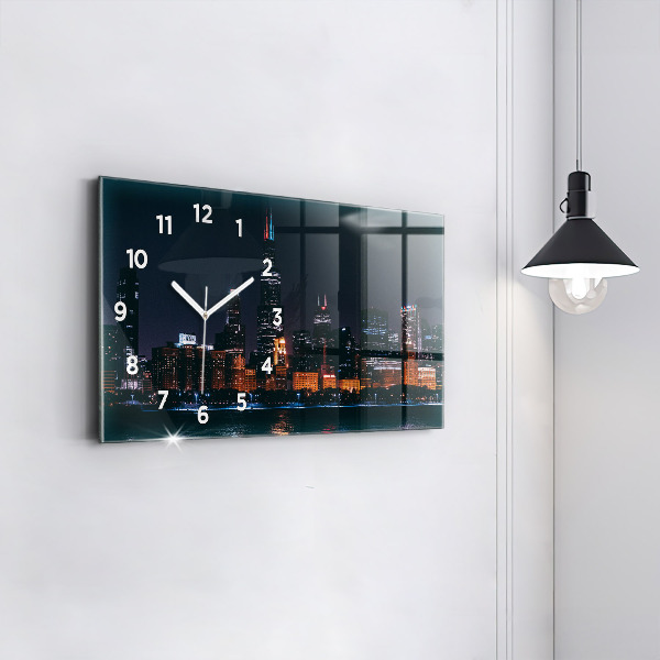 Glass wall clock rectangular Chicago Cityscape