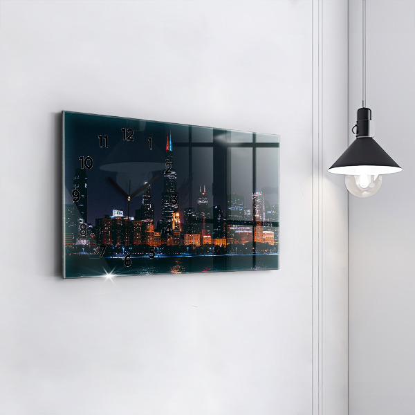 Glass wall clock rectangular Chicago Cityscape