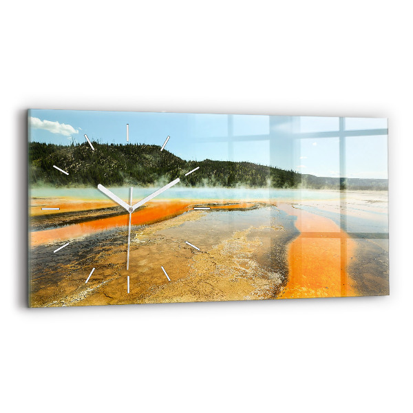 Glass wall clock rectangular Lake with Mountains