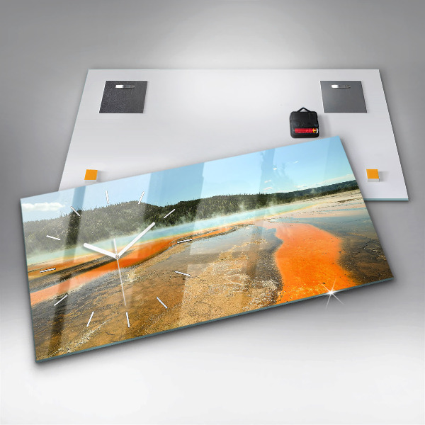Glass wall clock rectangular Lake with Mountains