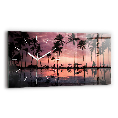 Glass wall clock rectangular Palm trees in Hawaii