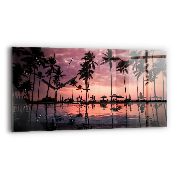 Glass wall clock rectangular Palm trees in Hawaii