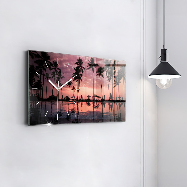 Glass wall clock rectangular Palm trees in Hawaii
