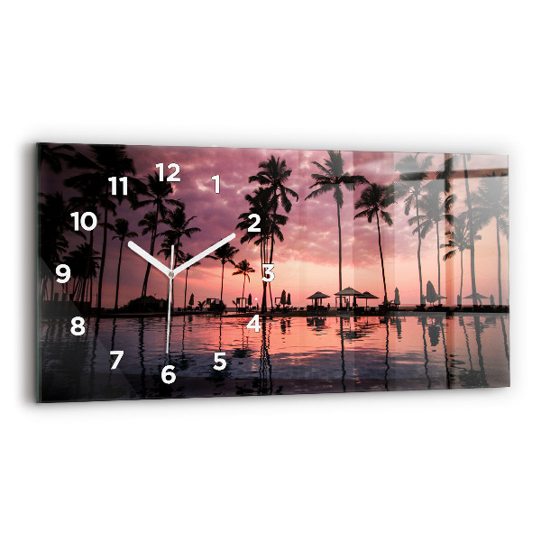 Glass wall clock rectangular Palm trees in Hawaii