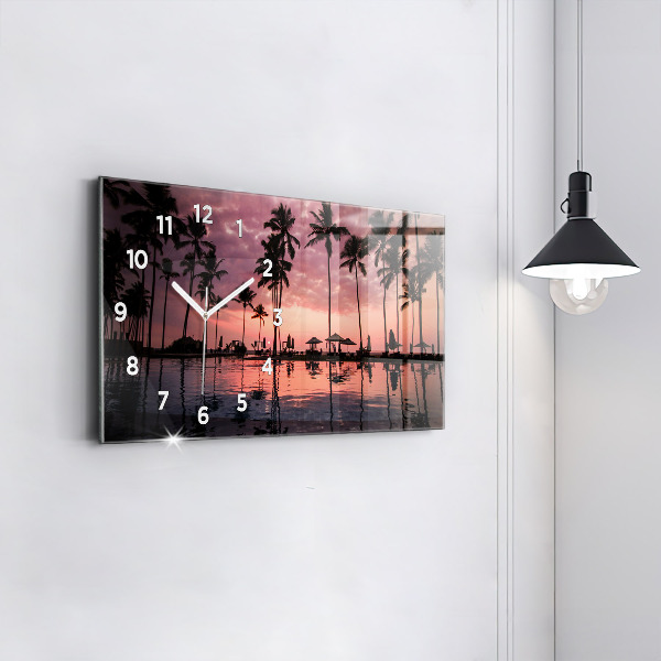 Glass wall clock rectangular Palm trees in Hawaii