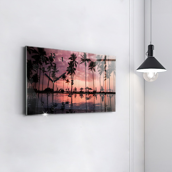 Glass wall clock rectangular Palm trees in Hawaii