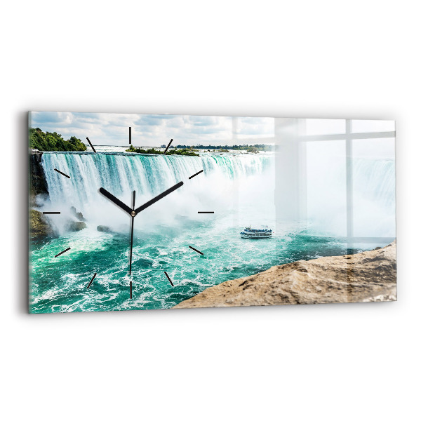 Glass wall clock rectangular Niagara boat