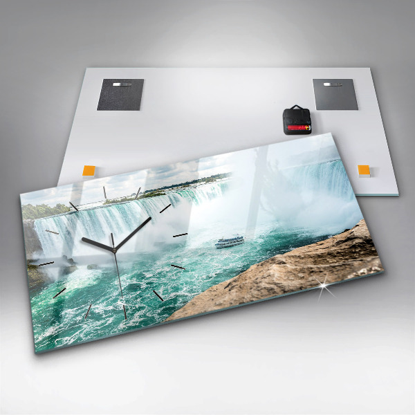 Glass wall clock rectangular Niagara boat