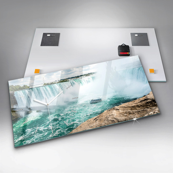 Glass wall clock rectangular Niagara boat