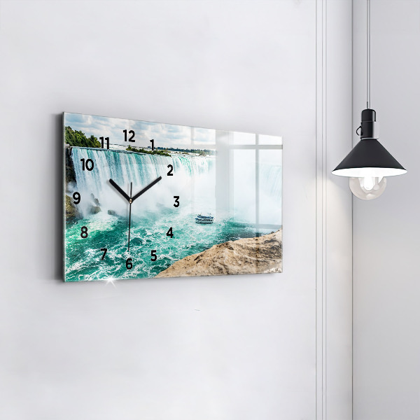 Glass wall clock rectangular Niagara boat