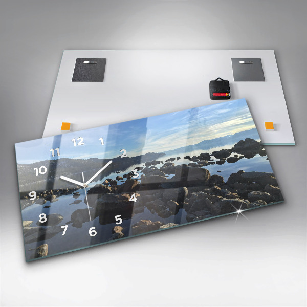 Glass wall clock rectangular Sea view