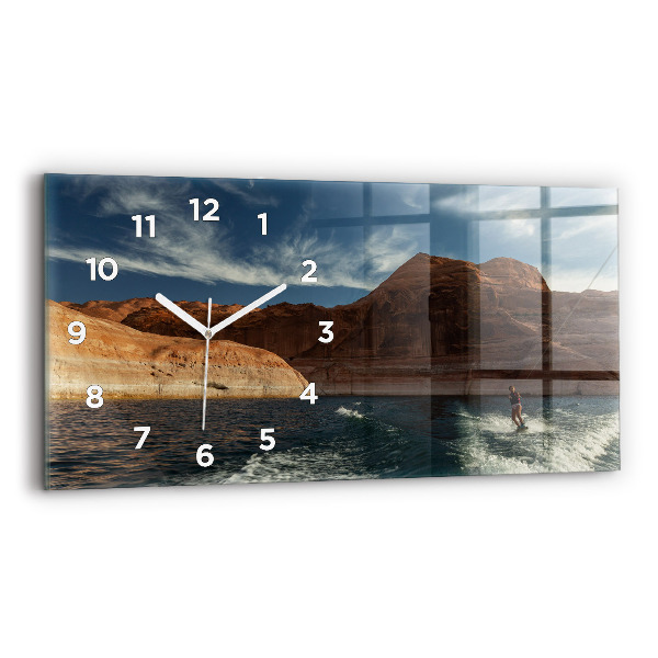 Glass wall clock rectangular Person on water skis