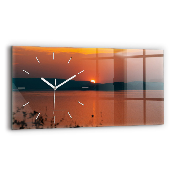 Glass wall clock rectangular Lake Balaton in the evening