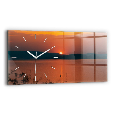 Glass wall clock rectangular Lake Balaton in the evening