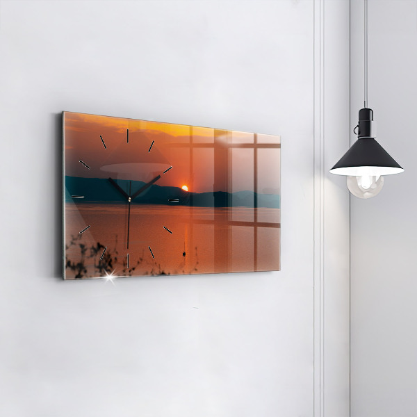 Glass wall clock rectangular Lake Balaton in the evening