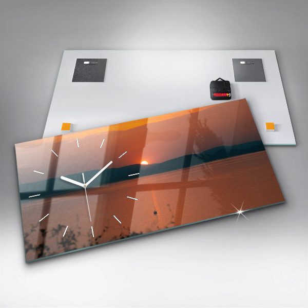 Glass wall clock rectangular Lake Balaton in the evening