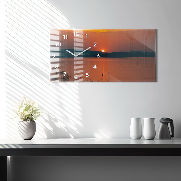 Glass wall clock rectangular Lake Balaton in the evening