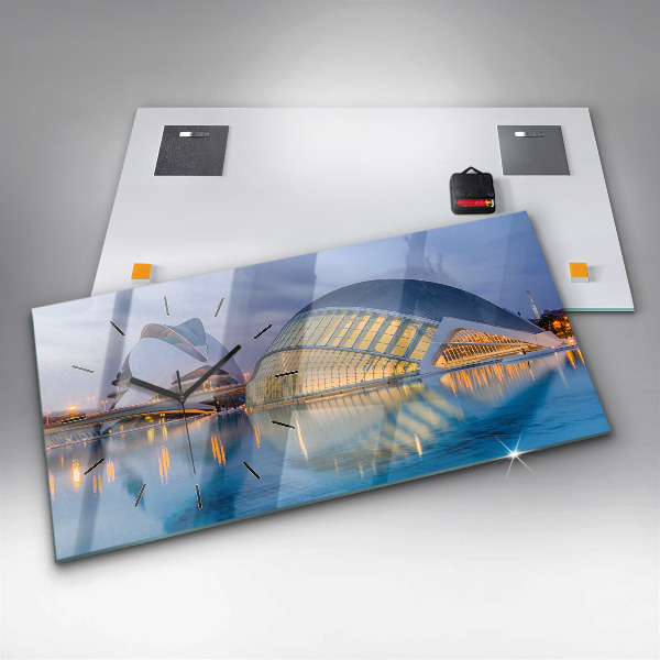 Glass wall clock rectangular City sunset
