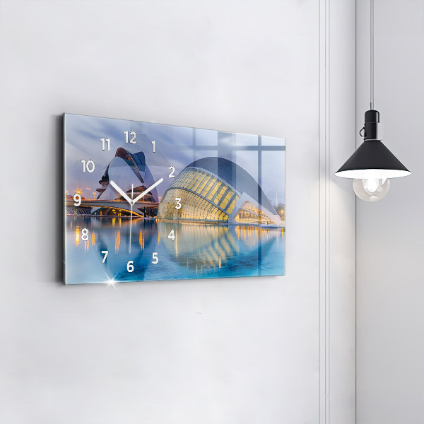 Glass wall clock rectangular City sunset