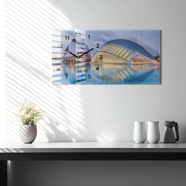 Glass wall clock rectangular City sunset