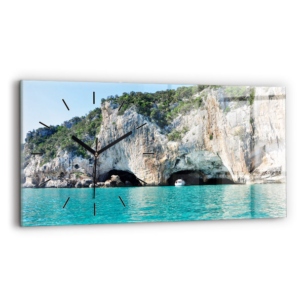 Glass wall clock rectangular Underwater Cave