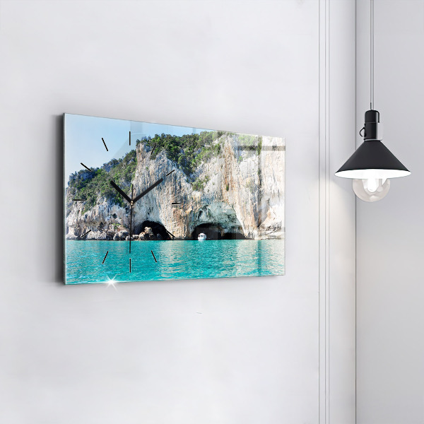 Glass wall clock rectangular Underwater Cave