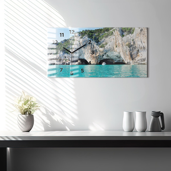 Glass wall clock rectangular Underwater Cave
