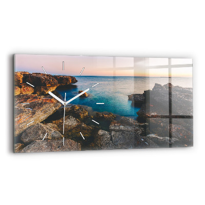 Glass wall clock rectangular Sea landscape