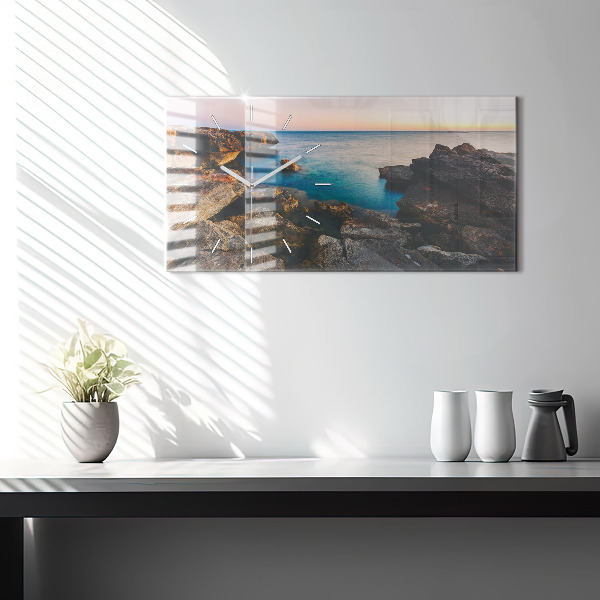 Glass wall clock rectangular Sea landscape