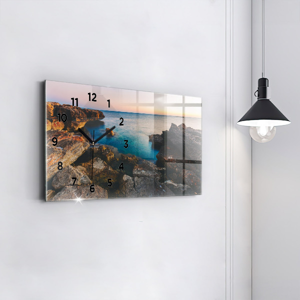 Glass wall clock rectangular Sea landscape