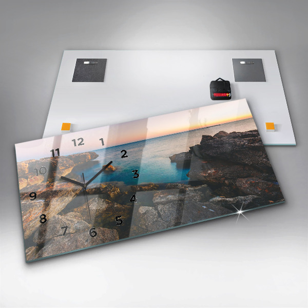 Glass wall clock rectangular Sea landscape