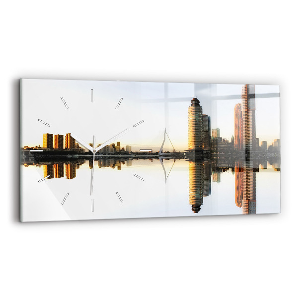 Glass wall clock rectangular A city on the river
