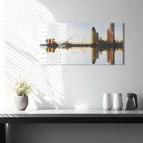 Glass wall clock rectangular A city on the river
