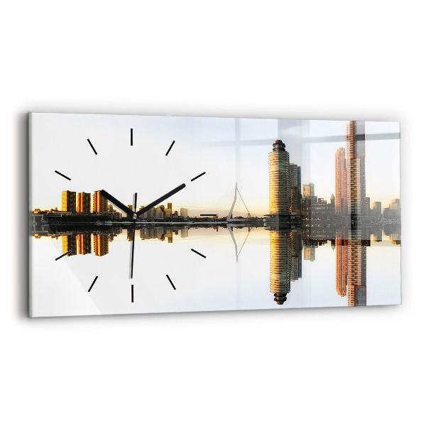Glass wall clock rectangular A city on the river