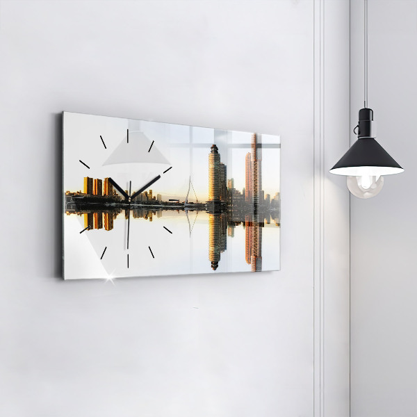 Glass wall clock rectangular A city on the river
