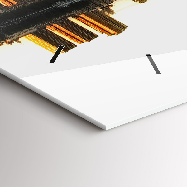 Glass wall clock rectangular A city on the river