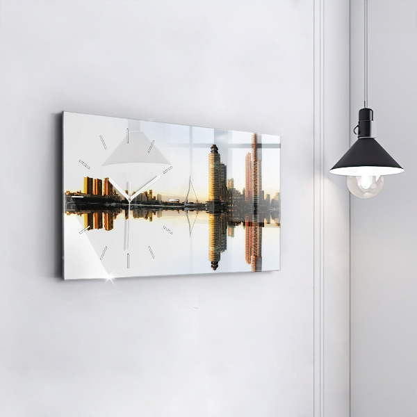 Glass wall clock rectangular A city on the river